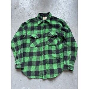 Vintage 60s Campus CPO Acid Green Wool Button Up Shirt